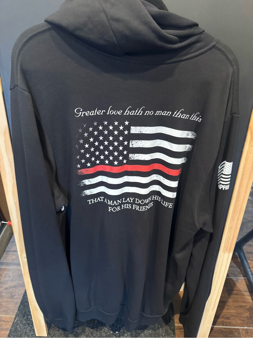 Black 2XL zip up Pullover with Thin Red Line Flag Graphic